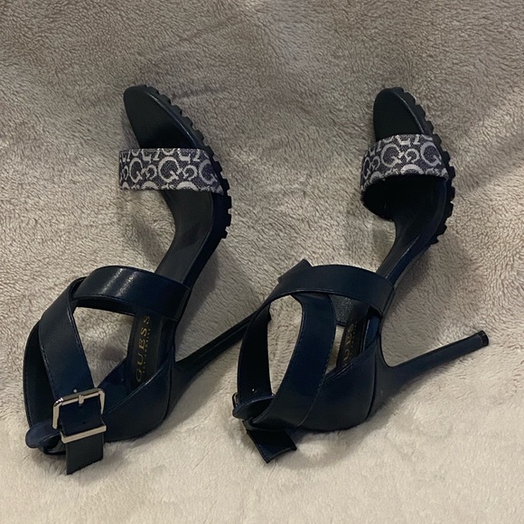 Guess Ankle Cross-Strap Slingback Ultra High Stiletto Heels Navy Blue Size 7 EUC - Picture 9 of 14